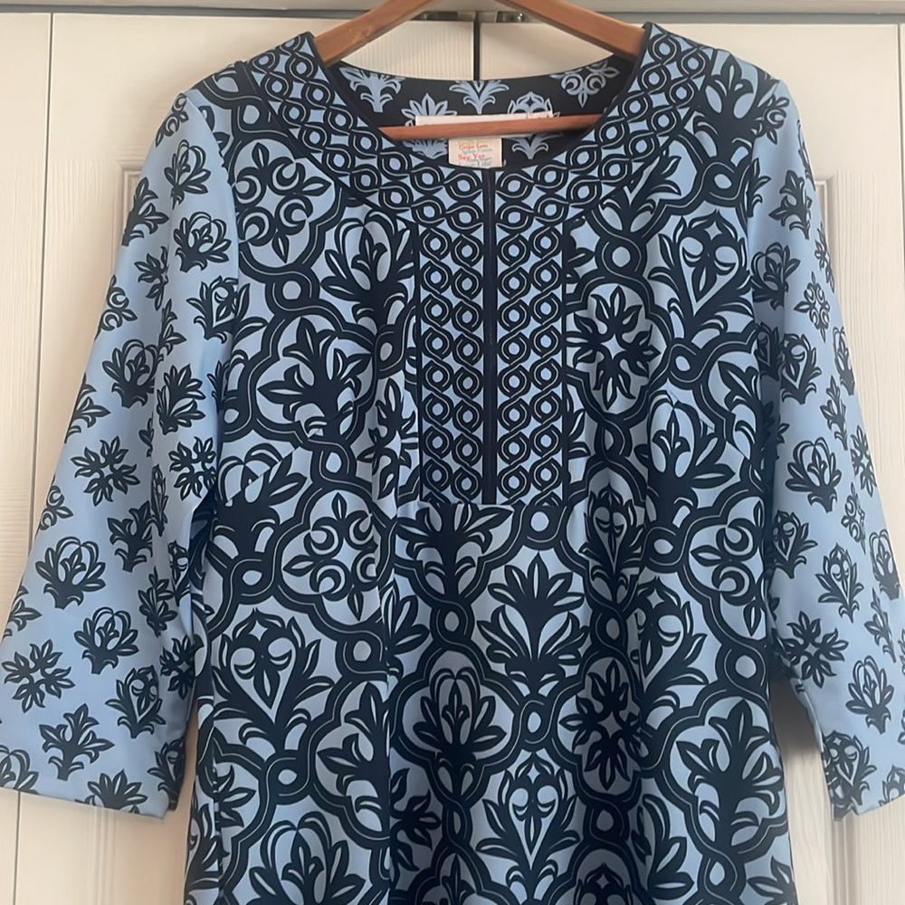 Gretchen Scott Designs Blue and Black Patterned Dress - Picture 2 of 14